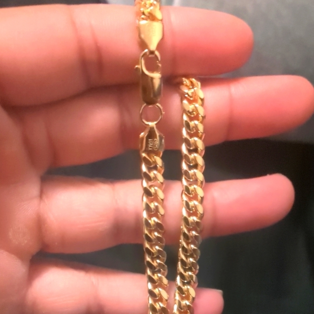 Mens women's Sterling Silver 925 gold finish miami Curb Figaro Bracelet 4.9mm 8"
